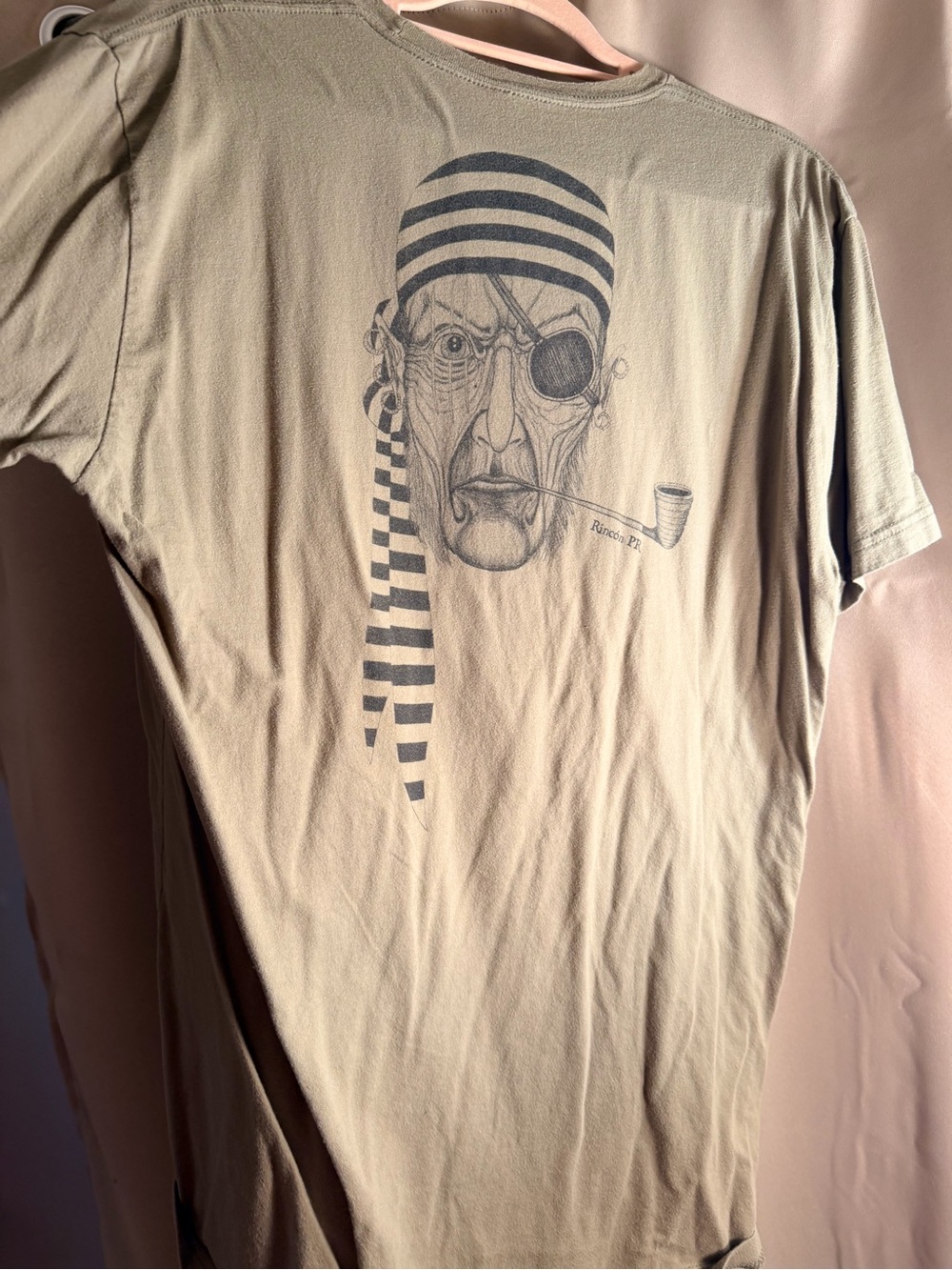 Men's Graphic T-Shirt in Olive Green with Pirate Illustration